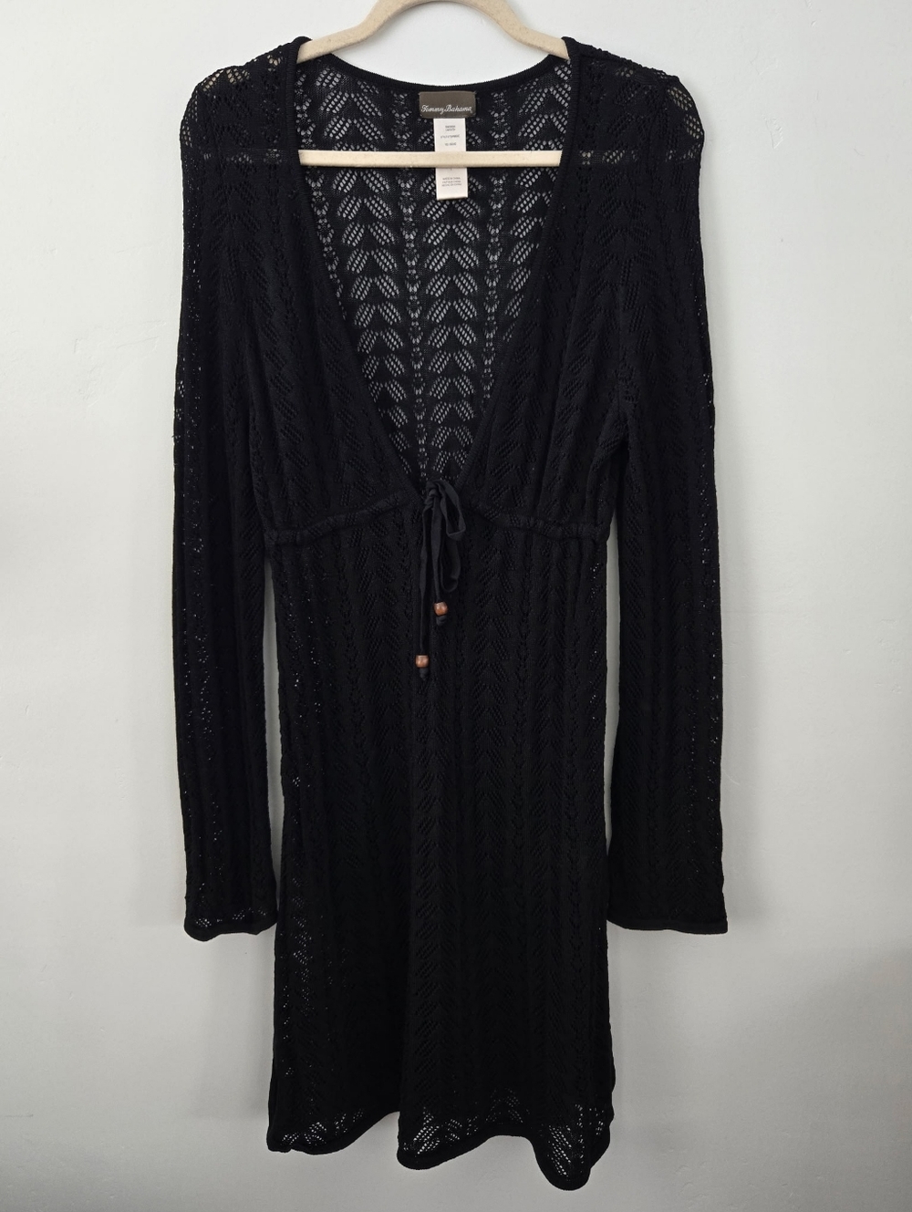 Tommy Bahama Bohemian Resortwear Crochet Knit Beach Coverup Dress Black.  Large
